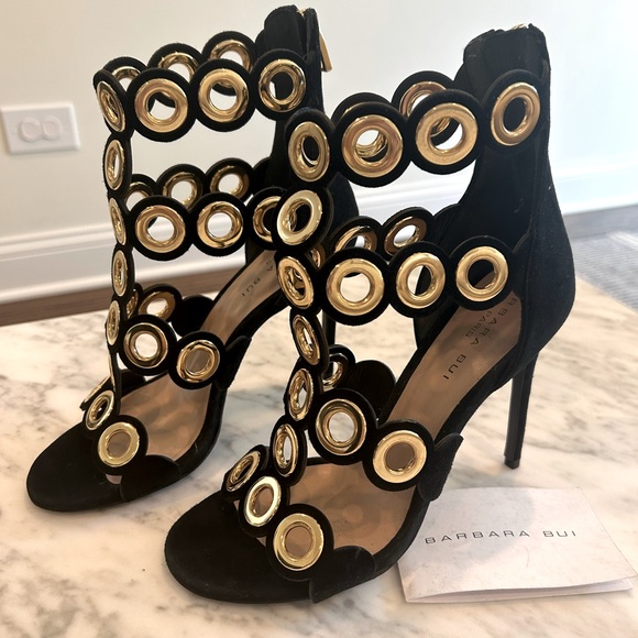 Barbara Bui Shoes - Barbara Bui Black Suede High Heels with Gold Eyelet Rings